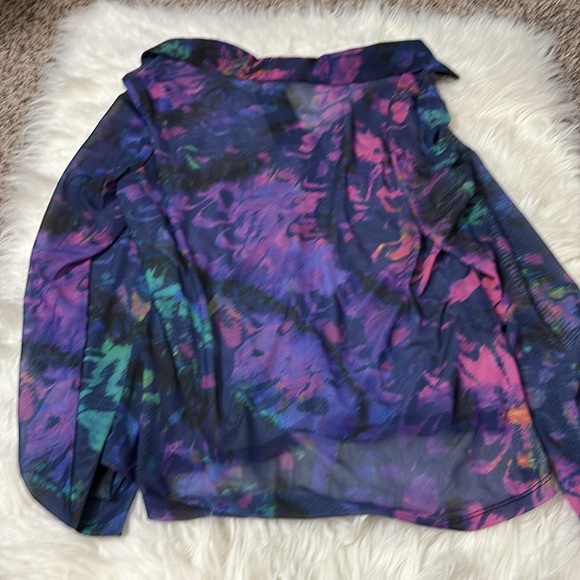 NWT French Connection Tie Dye Multi Color Mesh Button Down Shirt XL - Picture 9 of 10